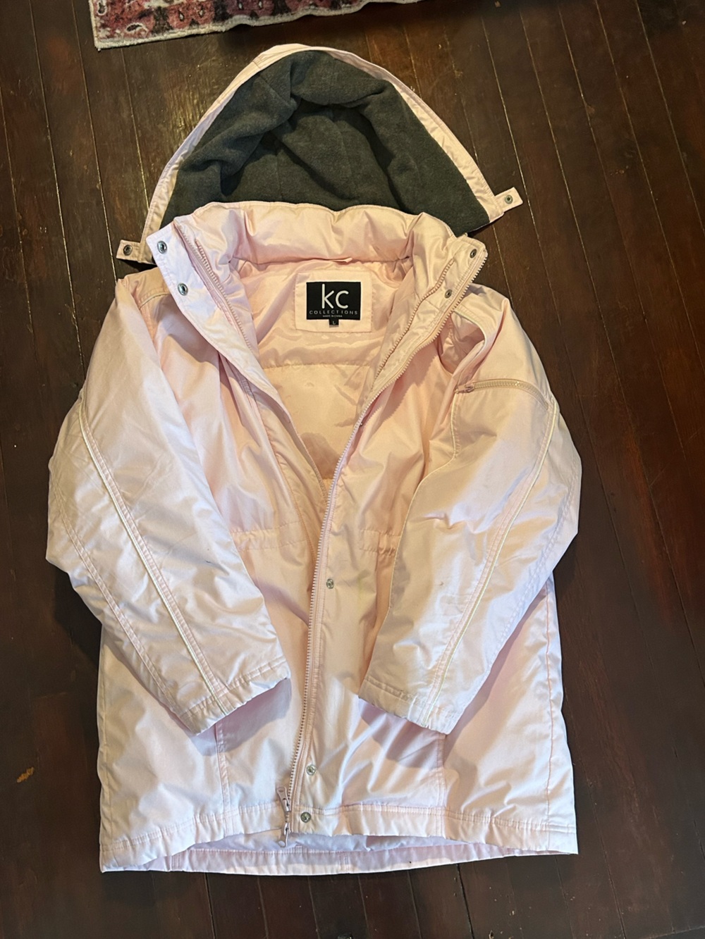 KC Collections Women's Pink Hooded Lined Parka Jacket Zip/Snap Pockets Size L